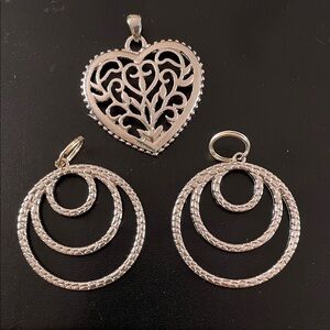 Lot of Three Silver Tone Pendants for Jewelry Making